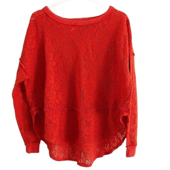 Free People Lace Pullover Orange Top Small - Picture 16 of 16